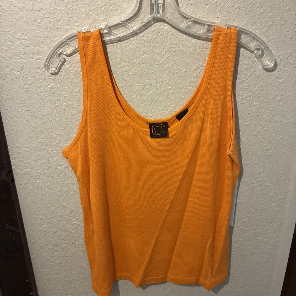 vtg orange tank top 100% silk ribbed med CO logo